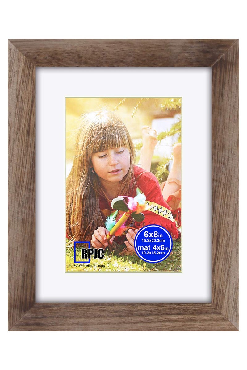 RPJC 6x8 inch Picture Frame Made of Solid Wood and High Definition Glass Display Pictures 4x6 with Mat or 6x8 Without Mat for Wall Mounting Photo Frame Carbonized - Image 1